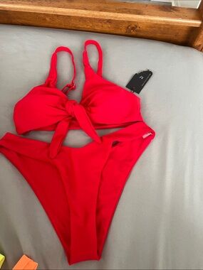 Red Tie-Front Bikini Set
